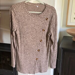 Ribbed Asymmetrical Button Sweater